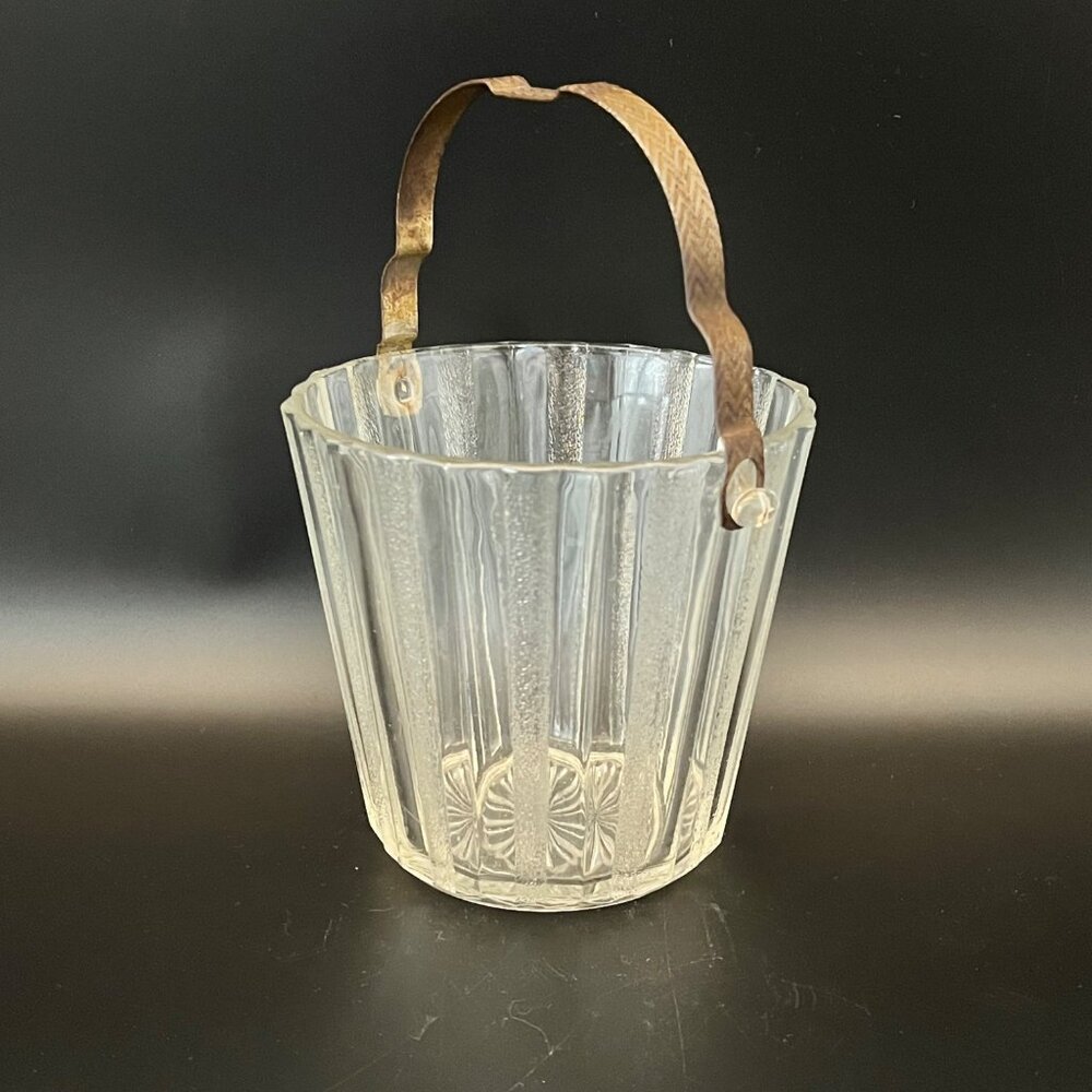 Vintage Heller Glass Ice Bucket With Etched Metal Handle & Patina Brooklyn NY - Picture 6 of 12